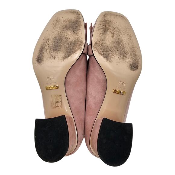 Gucci GG Marmont Fringe Block Heel Pump Pink Suede Square Toe Size 38.5 US 8.5 - Picture 8 of 12